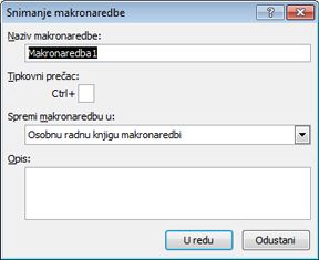 Dijaloški okvir Snimanje makronaredbe