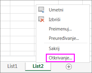 Desnom tipkom miša kliknite bilo koju karticu lista da biste provjerili postoje li skriveni listovi.