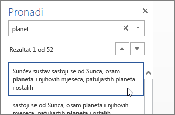 Okno Traženje u web-aplikaciji Word Online