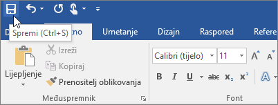 Na alatnoj traci za brzi pristup prikazuje se ikona Spremi