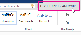 Otvaranje u programu Word iz prikaza za uređivanje u web-aplikaciji Word Online