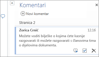 Komentari u obliku niti u web-aplikaciji Word Online