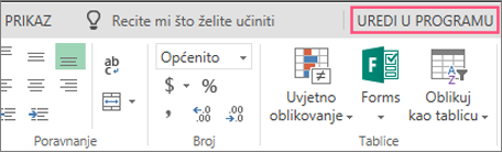 Gumb Uredi u programu Excel