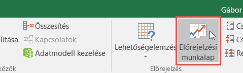 Az Előrejelzési munkalap gomb az Adatok lapon