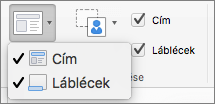 Képernyőkép, amelyen a Minta elrendezése csoport Cím és Élőlábak lehetőségei láthatók.