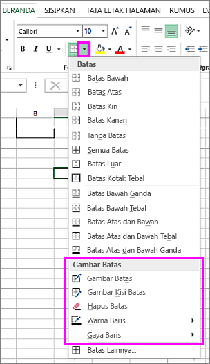 Menu turun bawah batas untuk memilih opsi gambar batas