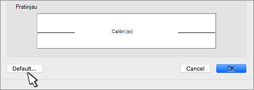 Dalam kotak dialog Font, opsi Default disorot.