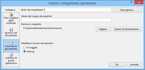 Creare un collegamento ipertestuale a un nuovo file