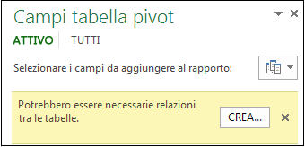 Il pulsante Crea viene visualizzato quando è necessaria una relazione