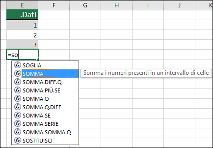 Completamento automatico formule di Excel