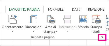 Fare clic sulla freccia nell'angolo in basso a destra del gruppo Imposta pagina