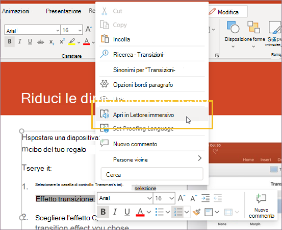 Selezionare Apri Strumento di lettura immersiva.