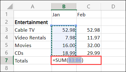 Cella Somma automatica di Excel per il Web