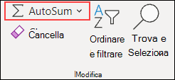 Somma automatica di Excel per il Web