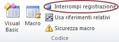 Comando Interrompi registrazione nel gruppo Codice della scheda Sviluppo