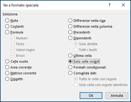 Passare alla finestra di dialogo Speciale