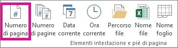 Fare clic su Numero pagina nel gruppo Elementi intestazione e piè di pagina