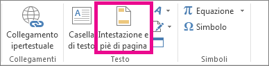 Opzione Intestazione e piè di pagina nella scheda Inserisci