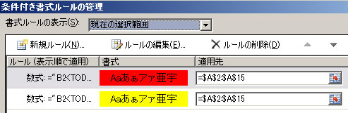 条件付き書式設定のルール