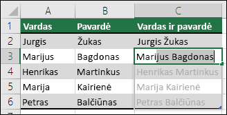 Duomenų sujungimas naudojant spartųjį užpildymą