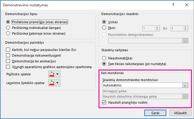 Monitor options in the Set Up Show dialog box