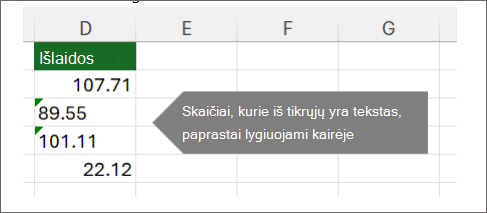 Netikėtas programos "Excel" rezultatų pranešimas.