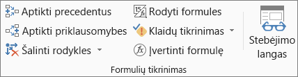 Grupė Formulių tikrinimas skirtuke Formulės