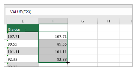 Spustelėkite ir vilkite žemyn programoje "Excel".