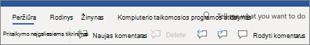 Komentarai „Word“ juostelėje