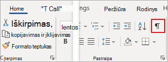 Skirtuke Pagrindinis pažymėta piktograma Rodymas/slėpimas