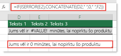 IF un ISERROR funkciju izmantošana šīs problēmas atrisināšanai, lai savienotu virkni, kurā ir #VALUE! kļūda