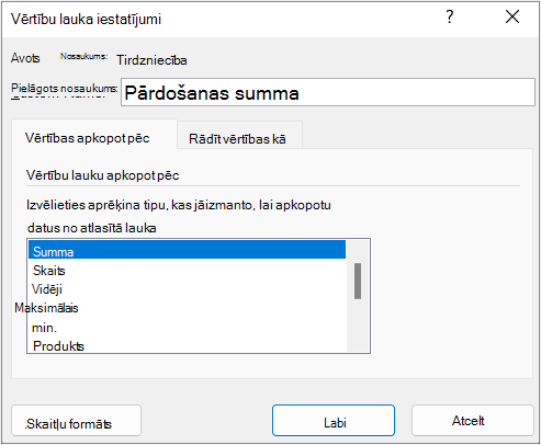 Subtotals & Filters tab in Field Settings dialog box