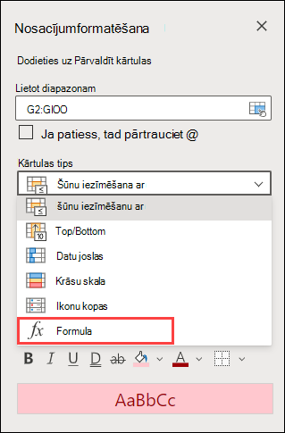 Formulas kārtulas atlase