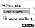 Lauka iestatījumi lentē