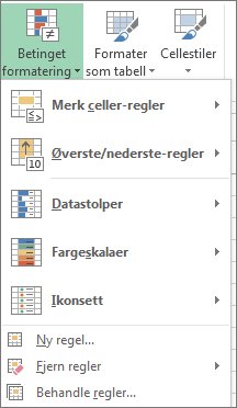 Menyen Betinget formatering med Behandle regler uthevet