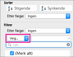 Velg Velg én i filterboksen
