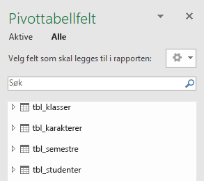 Feltliste for Power PivotTable