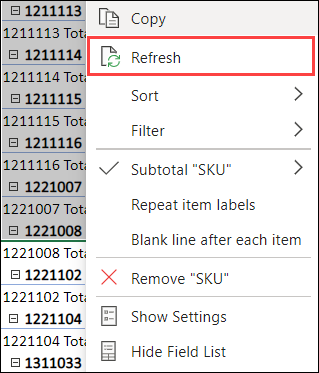 Refresh PivotTable