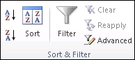 The Sort and Filter group on the Data tab