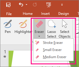 Shows Eraser button in Ink Tools in Office