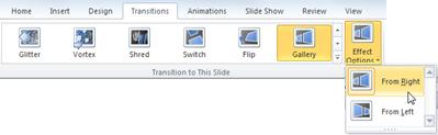 Effect Options in the Transition to This Slide group