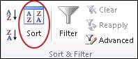 Sort command in the Sort & Filter group on the Data tab in Excel