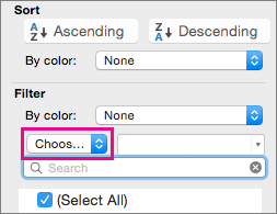 In the Filter box, select Choose One