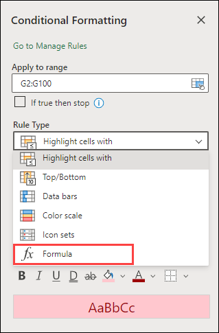 Select Formula Rule