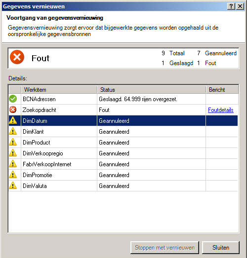 Statusberichten over gegevensvernieuwing in PowerPivot