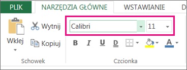 Opcje czcionek na Wstążce programu Excel