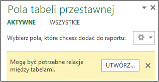 Przycisk Utwórz wyświetlany, gdy jest wymagana relacja