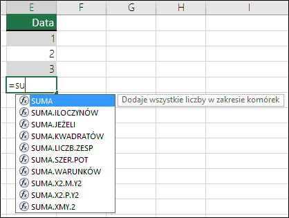 Autouzupełnianie formuł w programie Excel