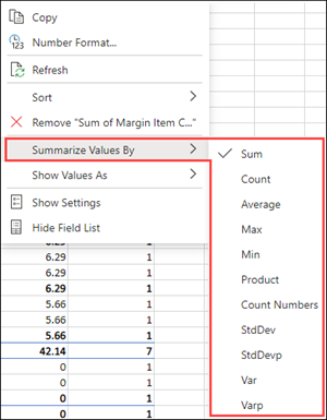 Podsumowanie według w Excel dla sieci web