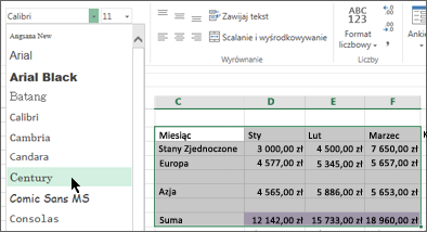 Wybieranie innego stylu czcionki